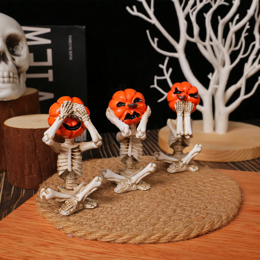 Halloween Pumpkin Head Skeleton Figures – Set of 3 Creepy Decorations for Parties 3
