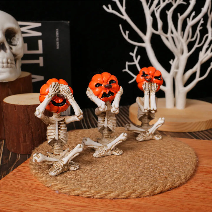 Halloween Pumpkin Head Skeleton Figures – Set of 3 Creepy Decorations for Parties 3