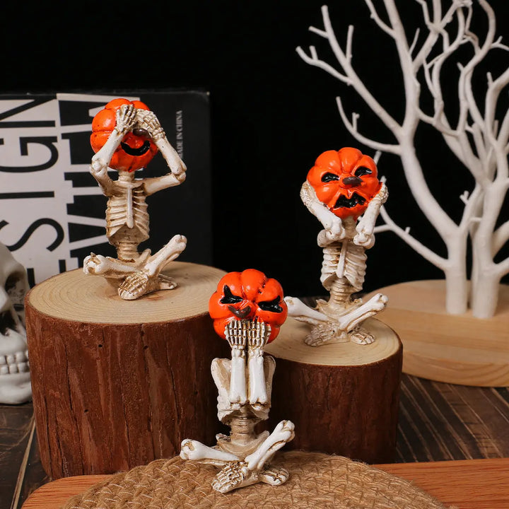 Halloween Pumpkin Head Skeleton Figures – Set of 3 Creepy Decorations for Parties 4