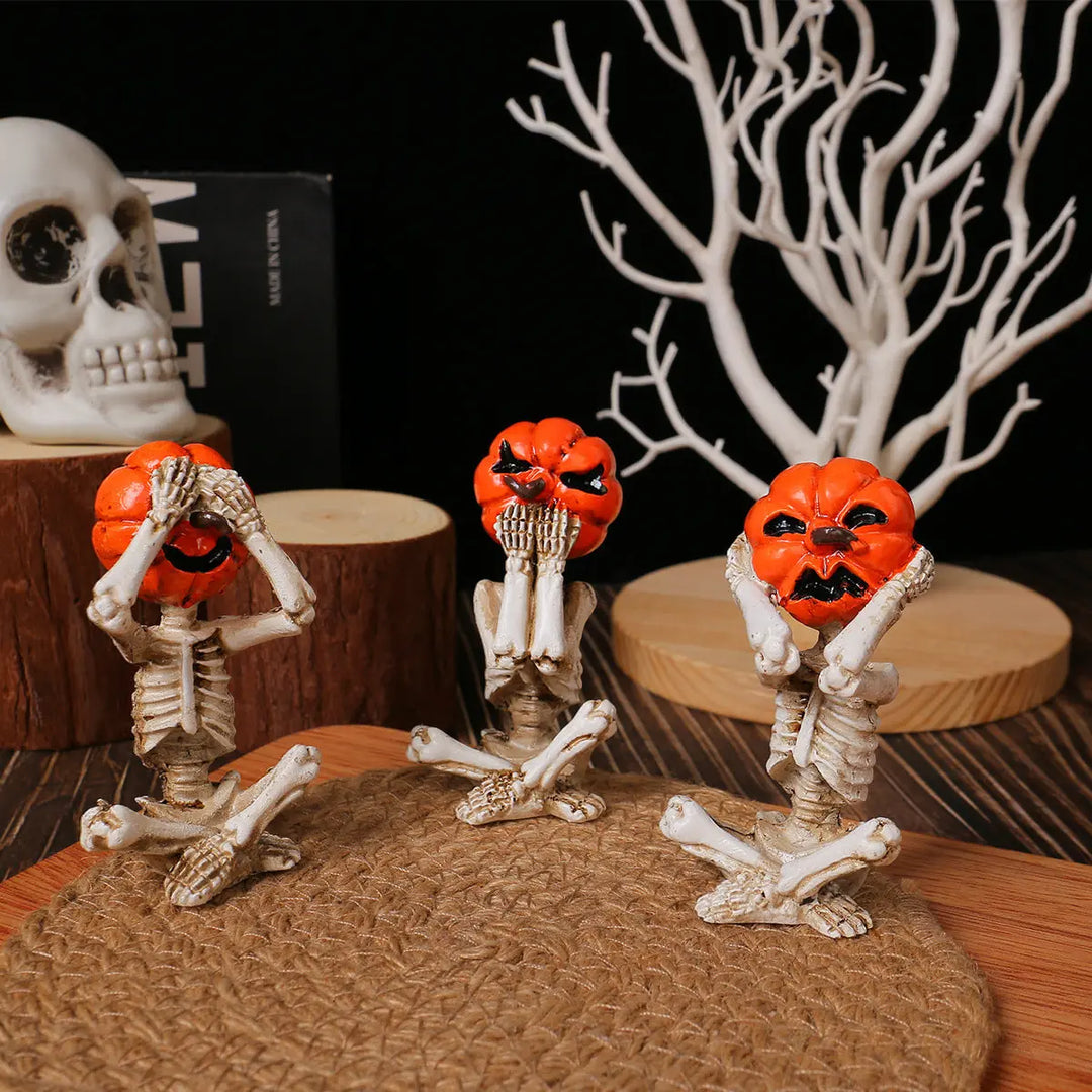 Halloween Pumpkin Head Skeleton Figures – Set of 3 Creepy Decorations for Parties 5