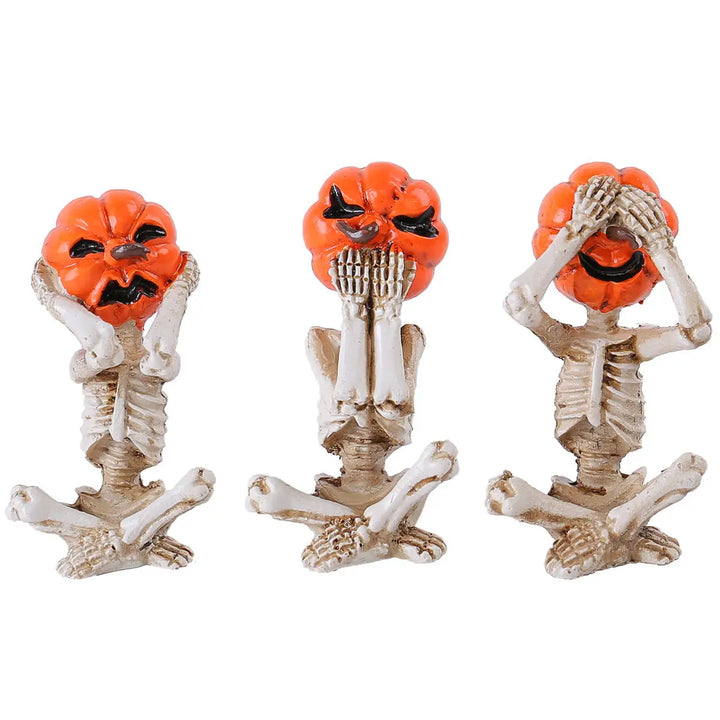 Halloween Pumpkin Head Skeleton Figures – Set of 3 Creepy Decorations for Parties 6