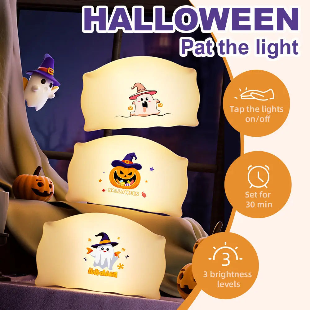 Halloween Night Light - Cute Spirit & Pumpkin LED Lamp with 3 Brightness Levels and Timer for Kids' Rooms 2