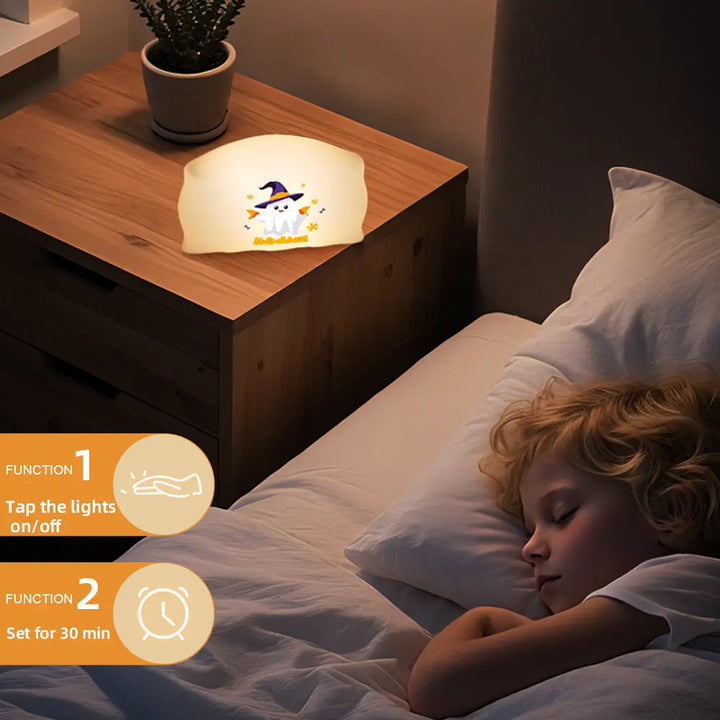 Halloween Night Light - Cute Spirit & Pumpkin LED Lamp with 3 Brightness Levels and Timer for Kids' Rooms 4