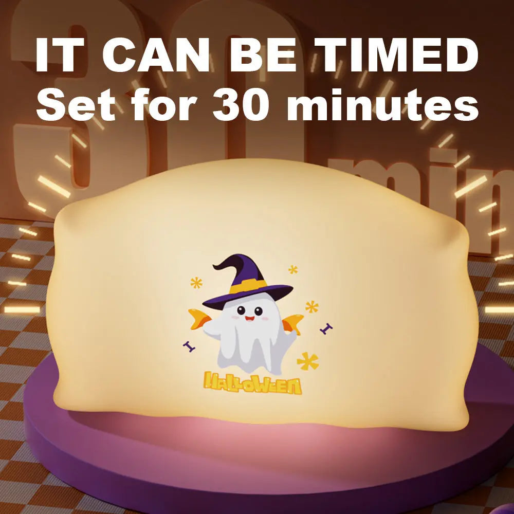 Halloween Night Light - Cute Spirit & Pumpkin LED Lamp with 3 Brightness Levels and Timer for Kids' Rooms 5