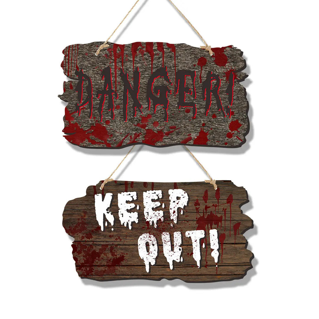 Halloween Door Sign Set – Creepy Wood Look Signs for Spooky Decorations 4