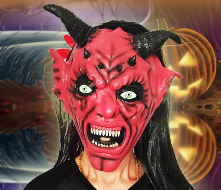 Halloween Devil Mask – Scary Unisex Latex Mask with Horns & Long Hair – Perfect for Adults at Halloween Parties 3