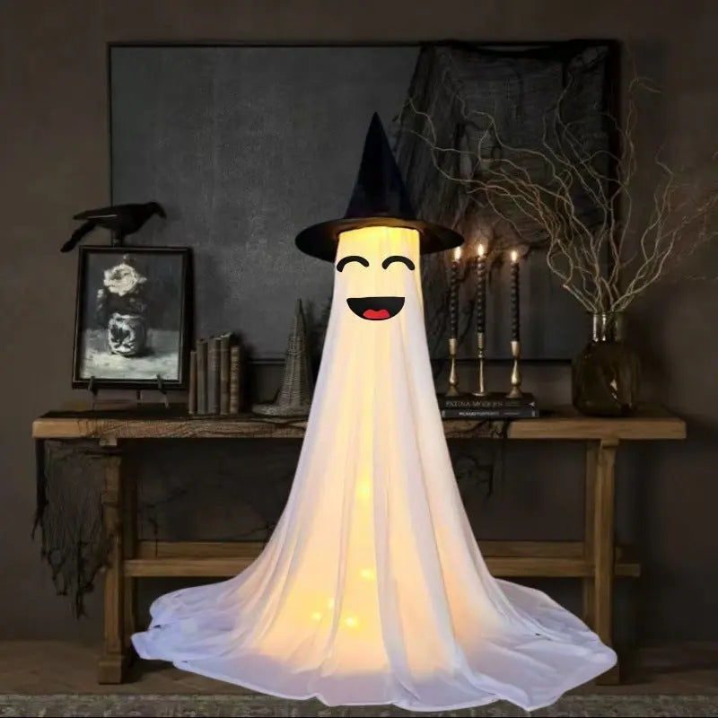 Creepy Halloween Ghost Decoration Figures with LED Lights and Witch Hats – Scary Outdoor Halloween Props for Parties and Home Décor 1