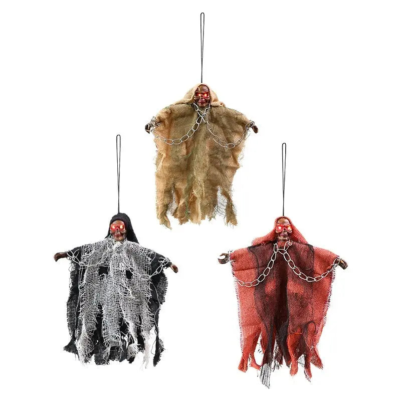 Creepy Halloween Hanging Ghosts with Bright Eyes and Chains – Scary Outdoor Decorations for Parties and Haunted Houses 6