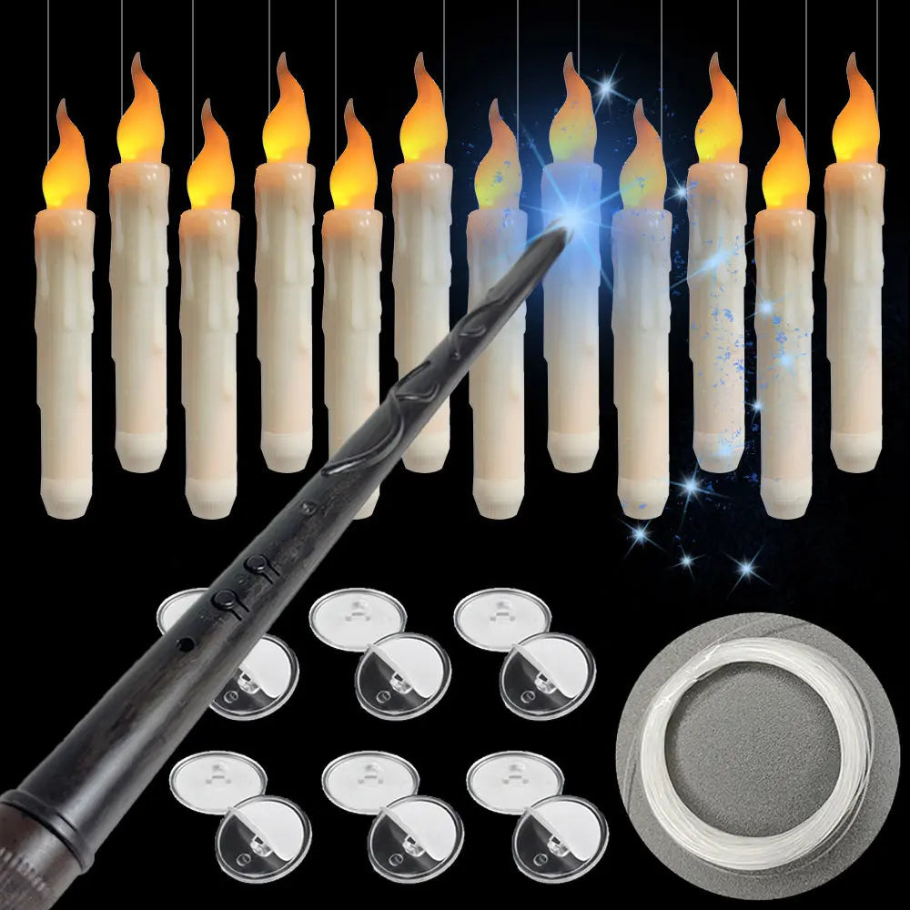 Halloween Floating Candles Set with Magic Wand – Creepy LED Décor for Parties, Battery-Operated, Safe and Reusable 2
