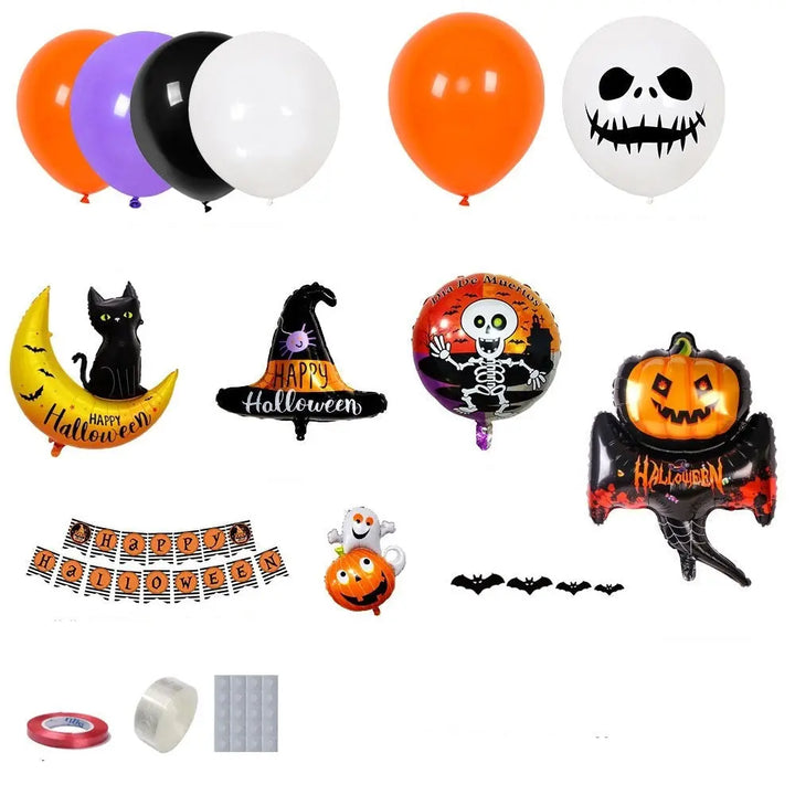Spooky Halloween Decoration Set – Balloon Arch and Figures in Orange, Black, and Purple for Parties and Festivals 3