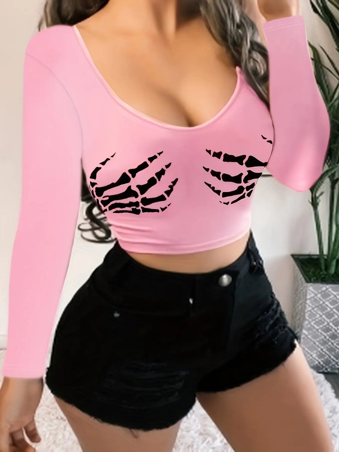 Heidi - Trendy Women's Crop Top With Skeleton Print For Halloween And Casual Wear 3