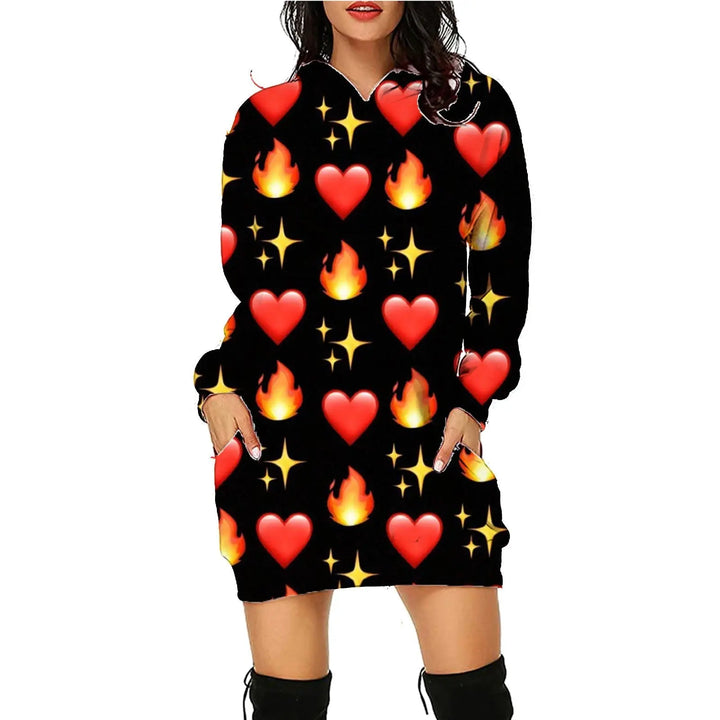 Plus Size Women's Hooded Dress with Unique Halloween Prints – Cozy Costume for Parties and Trick-or-Treating 1