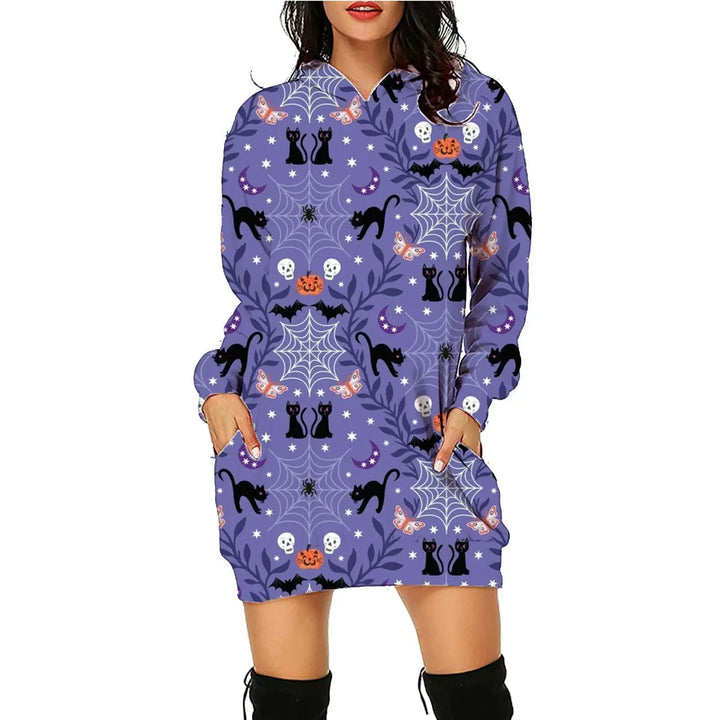 Plus Size Women's Hooded Dress with Unique Halloween Prints – Cozy Costume for Parties and Trick-or-Treating 3