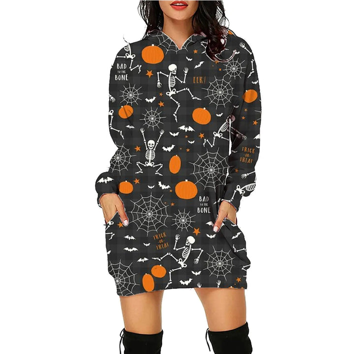 Plus Size Women's Hooded Dress with Unique Halloween Prints – Cozy Costume for Parties and Trick-or-Treating 4