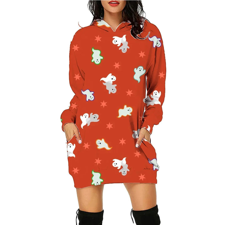 Plus Size Women's Hooded Dress with Unique Halloween Prints – Cozy Costume for Parties and Trick-or-Treating 5