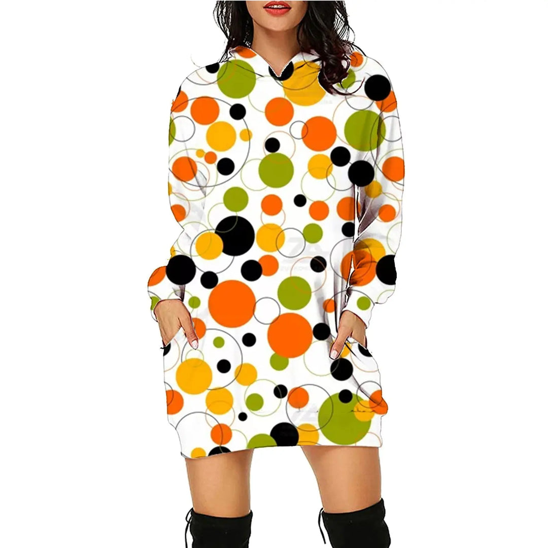 Plus Size Women's Hooded Dress with Unique Halloween Prints – Cozy Costume for Parties and Trick-or-Treating 6