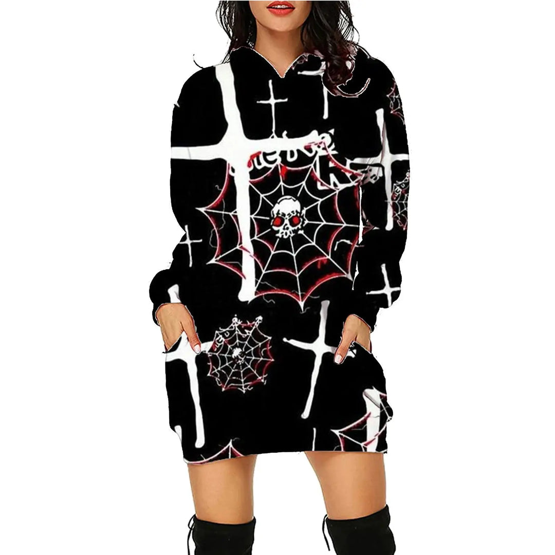Plus Size Women's Hooded Dress with Unique Halloween Prints – Cozy Costume for Parties and Trick-or-Treating 7