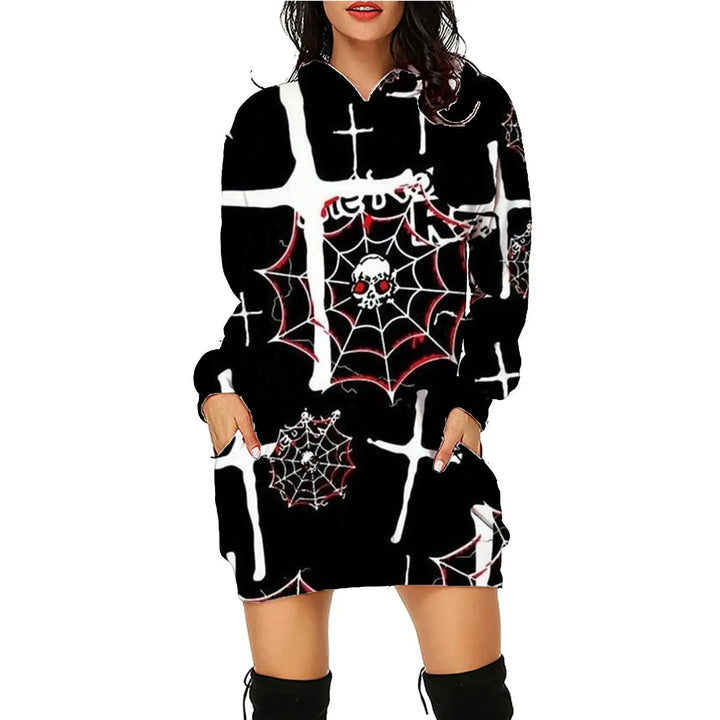 Plus Size Women's Hooded Dress with Unique Halloween Prints – Cozy Costume for Parties and Trick-or-Treating 7