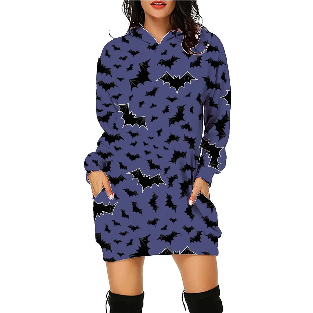 Plus Size Women's Hooded Dress with Unique Halloween Prints – Cozy Costume for Parties and Trick-or-Treating 8