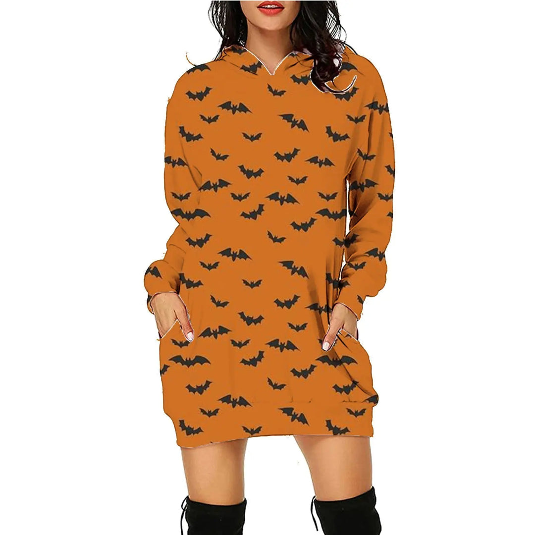 Plus Size Women's Hooded Dress with Unique Halloween Prints – Cozy Costume for Parties and Trick-or-Treating 9