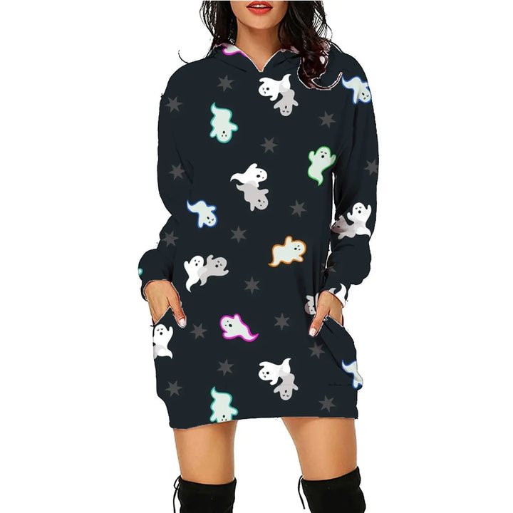 Plus Size Women's Hooded Dress with Unique Halloween Prints – Cozy Costume for Parties and Trick-or-Treating 10