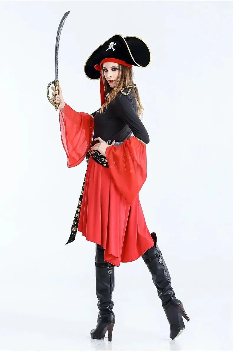 Liora - Dramatic Pirate Captain Midi Dress With High-Low Hem For Women's Halloween Costumes 3