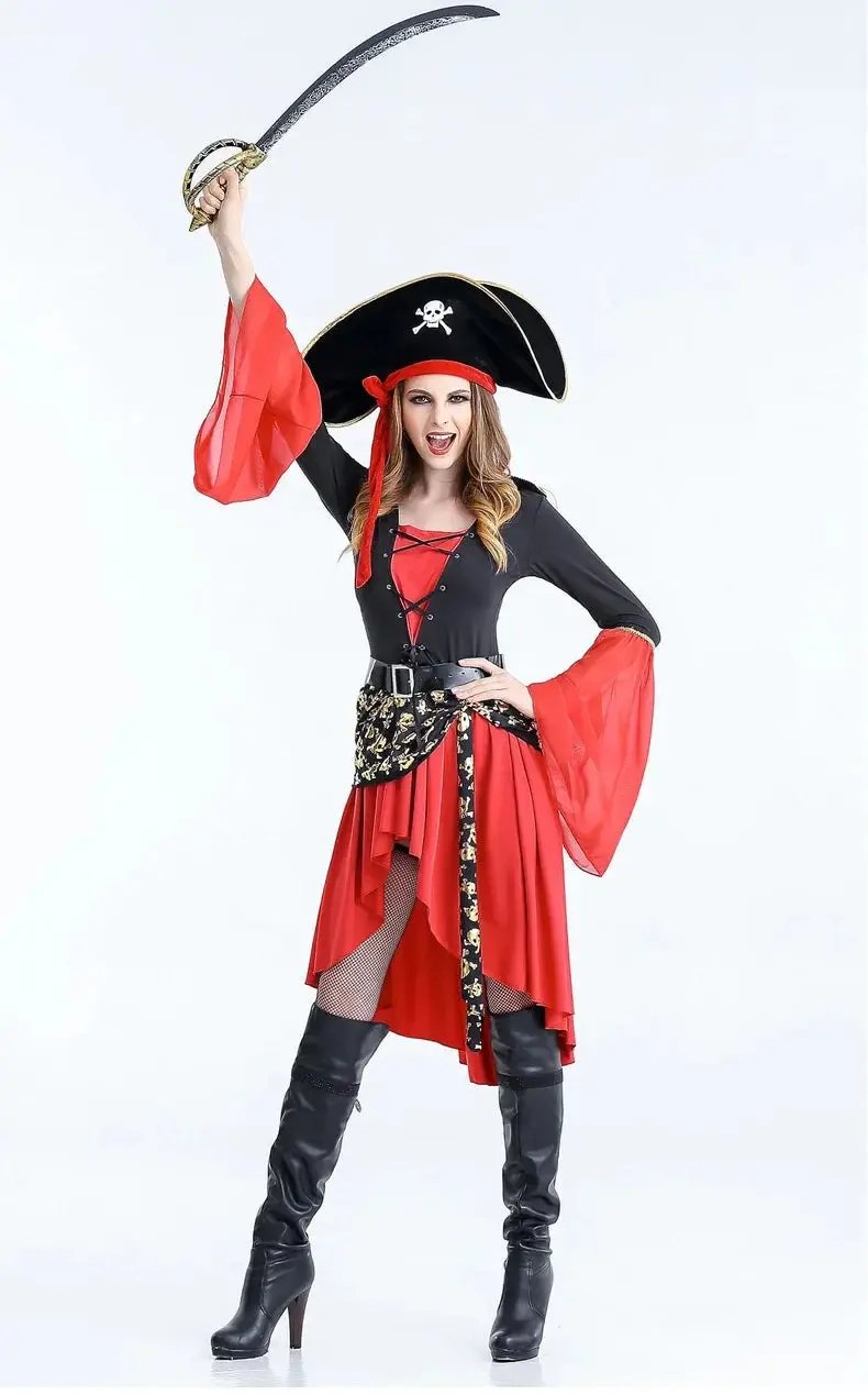 Liora - Dramatic Pirate Captain Midi Dress With High-Low Hem For Women's Halloween Costumes 4