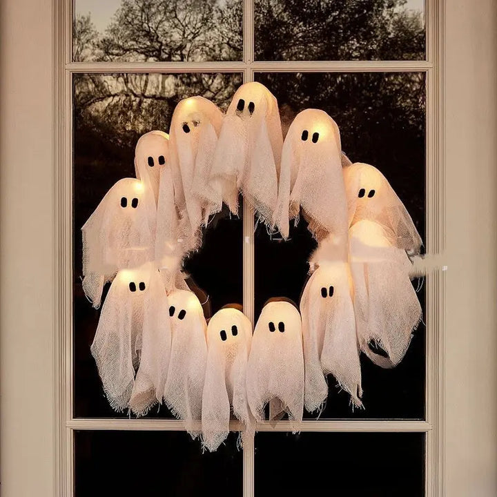 Halloween Ghost Wreath – Glowing Door Decoration – Perfect for Haunted Parties 1