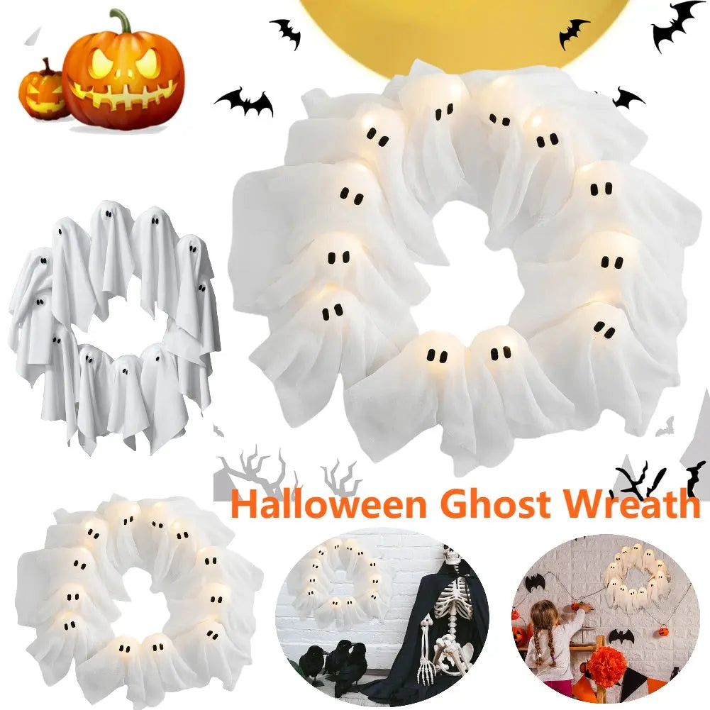 Halloween Ghost Wreath – Glowing Door Decoration – Perfect for Haunted Parties 2