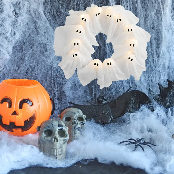 Halloween Ghost Wreath – Glowing Door Decoration – Perfect for Haunted Parties 3