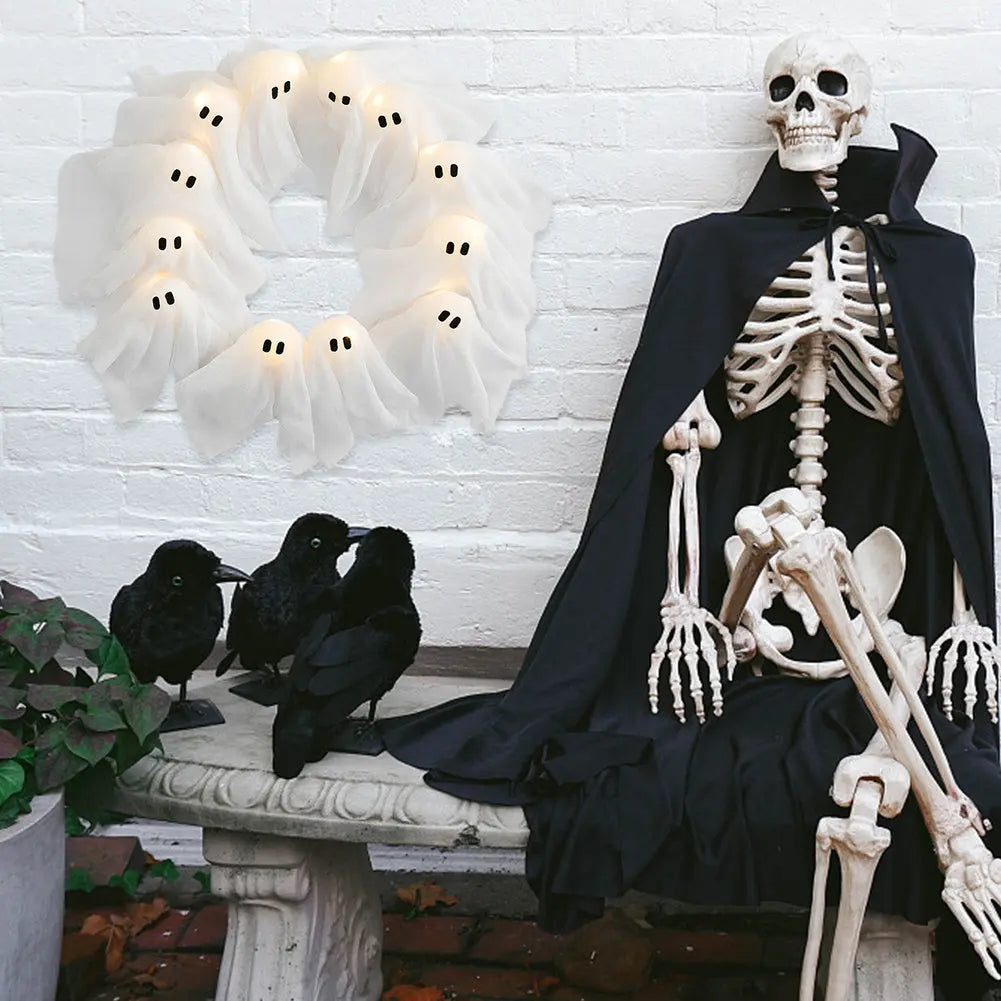 Halloween Ghost Wreath – Glowing Door Decoration – Perfect for Haunted Parties 5