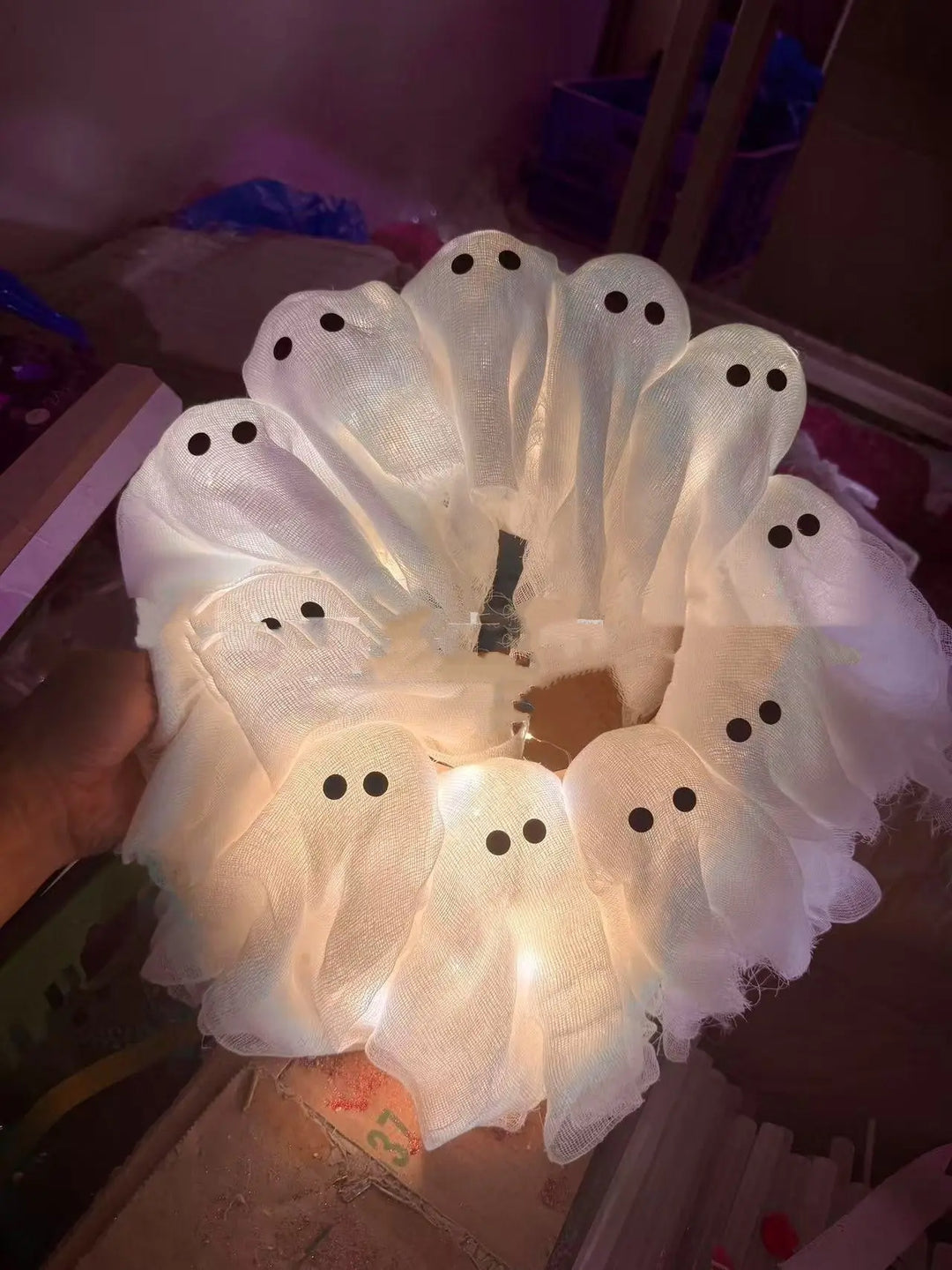 Halloween Ghost Wreath – Glowing Door Decoration – Perfect for Haunted Parties 6