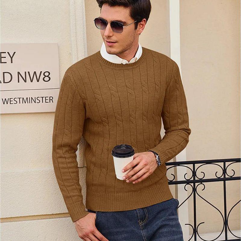 Caden - Cozy Men's Crewneck Sweater With Cable Knit Design For Casual And Outdoor Wear