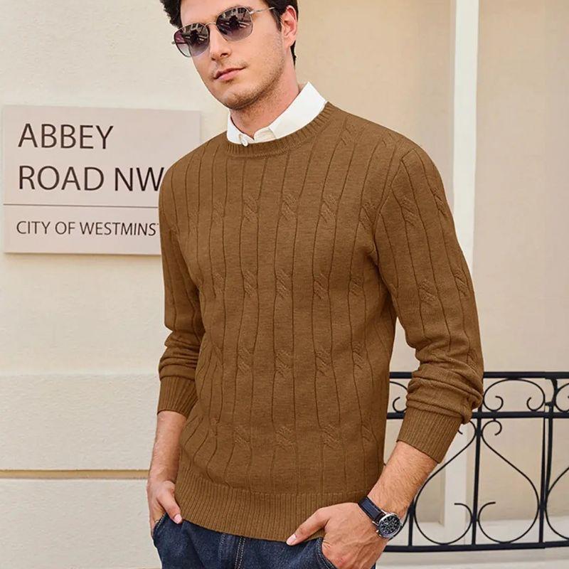 Caden - Cozy Men's Crewneck Sweater With Cable Knit Design For Casual And Outdoor Wear