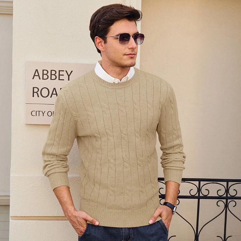 Caden - Cozy Men's Crewneck Sweater With Cable Knit Design For Casual And Outdoor Wear