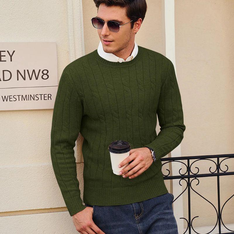 Caden - Cozy Men's Crewneck Sweater With Cable Knit Design For Casual And Outdoor Wear