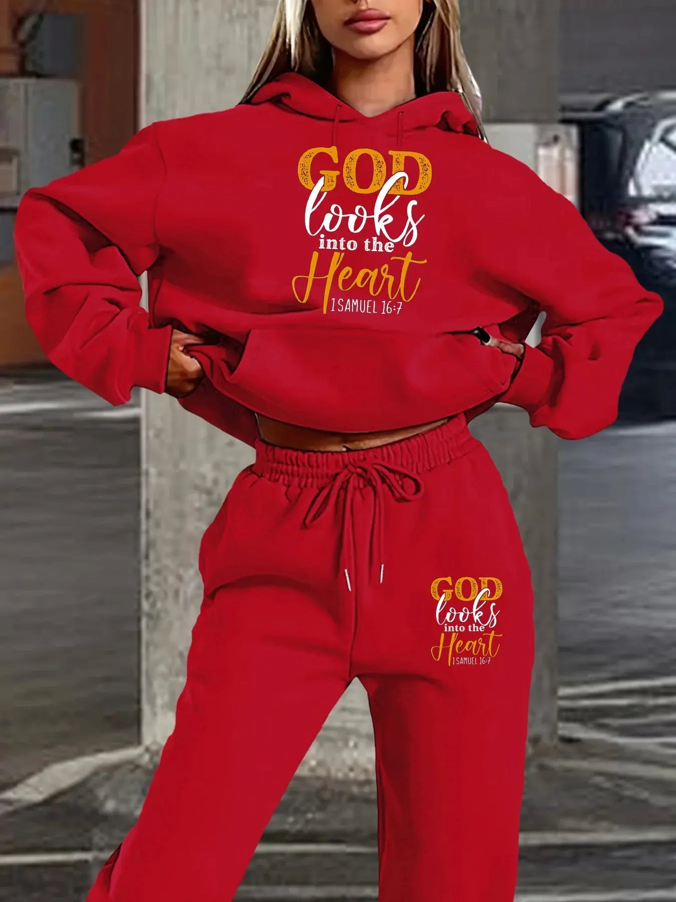 Marlow - Women's Hoodie And Jogger Set With Unique GOD Print For Casual Wear 2