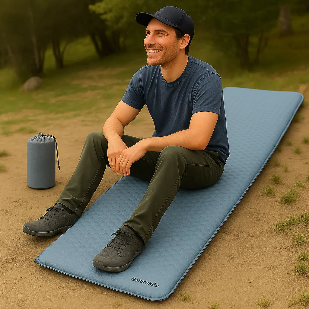 MunaWear - Air Beds & Mattresses - Foamstead – Ultralight Self-Inflating Camping Mattress with High Elasticity Foam - Blue / Square