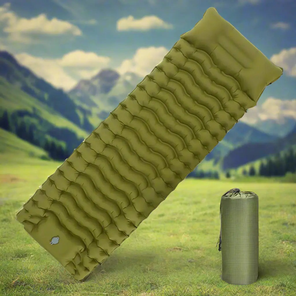 MunaWear - Air Beds & Mattresses - PeakPad – Thick Inflatable Camping Mattress with Built-in Pillow & Quick Pump for Outdoor Comfort - Green