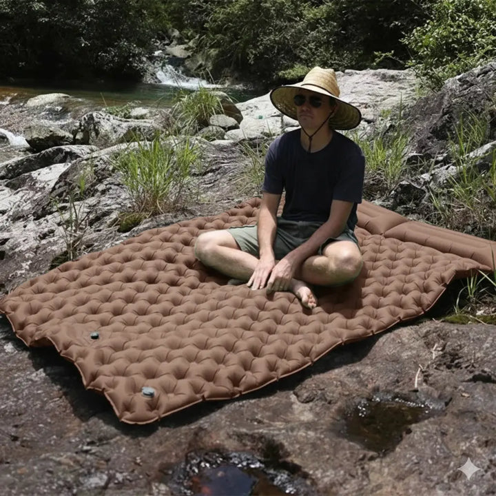 MunaWear - Air Beds & Mattresses - TrailRest – Extra Wide Ultralight Inflatable Mattress with Auto-Inflating Feature for Camping and Travel - Brown