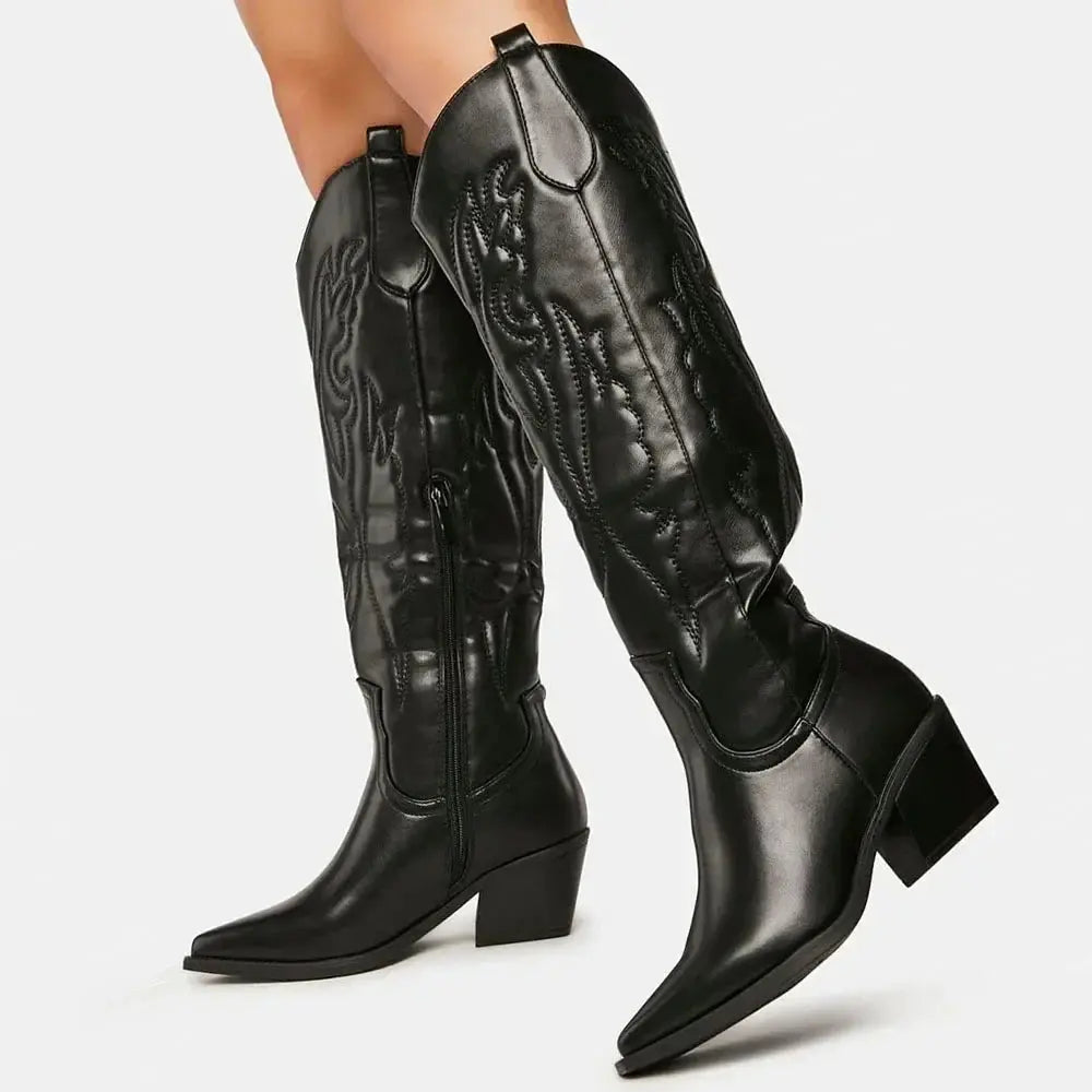 Liora - Classic Knee-High Cowboy Boots with Vintage Style for Winter Wear 1