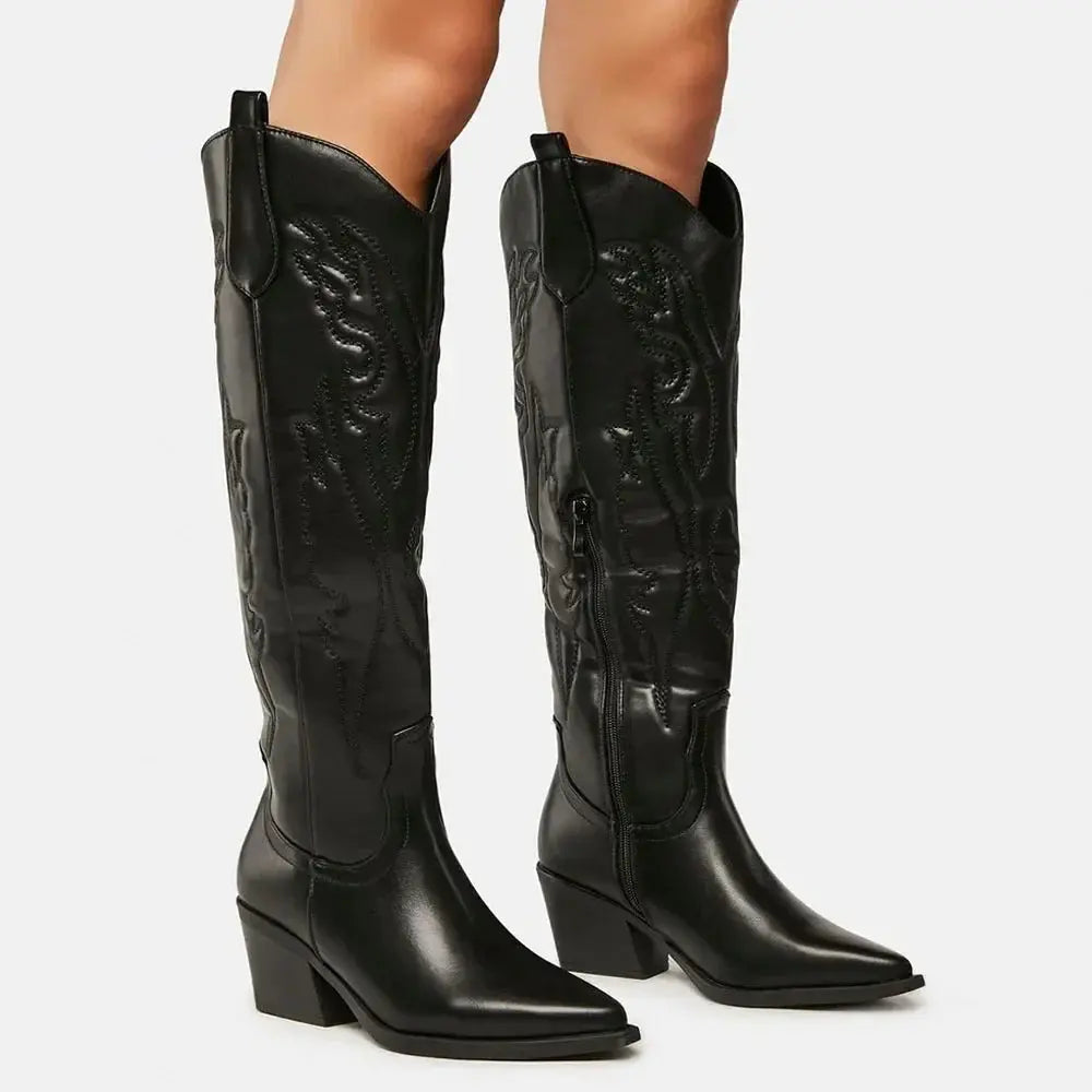 Liora - Classic Knee-High Cowboy Boots with Vintage Style for Winter Wear 4