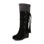 Liora - Cozy Women's Knee-High Boots With Wedge Heel And Stylish Tassel Tie For Casual Wear 3