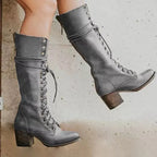 Liora - Edgy Women's Knee-High Boots with Lace-Up Design and Mid Block Heel 2