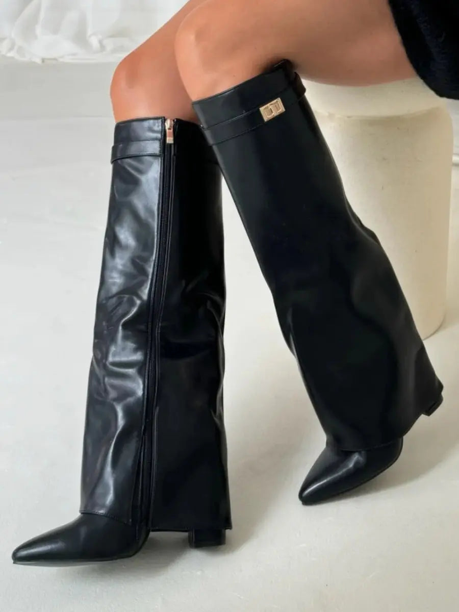 Liora - Elegant Women's Fold-Over Knee High Boots With Block Heel For Versatile Style 4