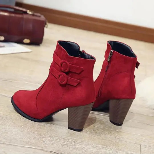 Liora - Premium Suede High-Heel Black Ankle Boots With Double Buckles For Chic Winter Style 1