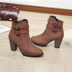 Liora - Premium Suede High-Heel Black Ankle Boots With Double Buckles For Chic Winter Style 3
