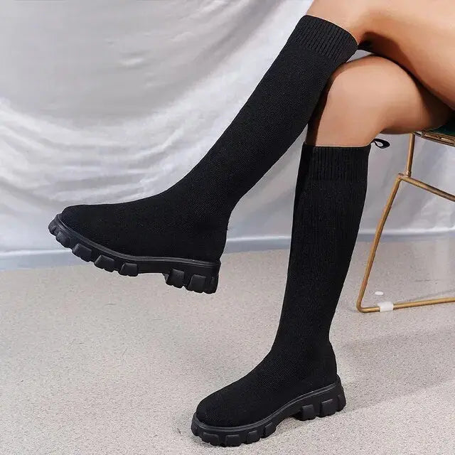Liora - Stylish Women's Knee-High Boots with Sock Fit and Chunky Sole for Everyday Chic 0