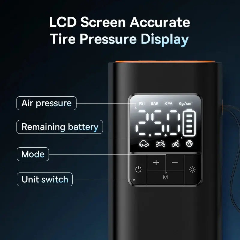 Ava - Portable Air Compressor for Car, Bike & Sports Equipment with LCD Display, Fast Inflation & Wireless Design 5