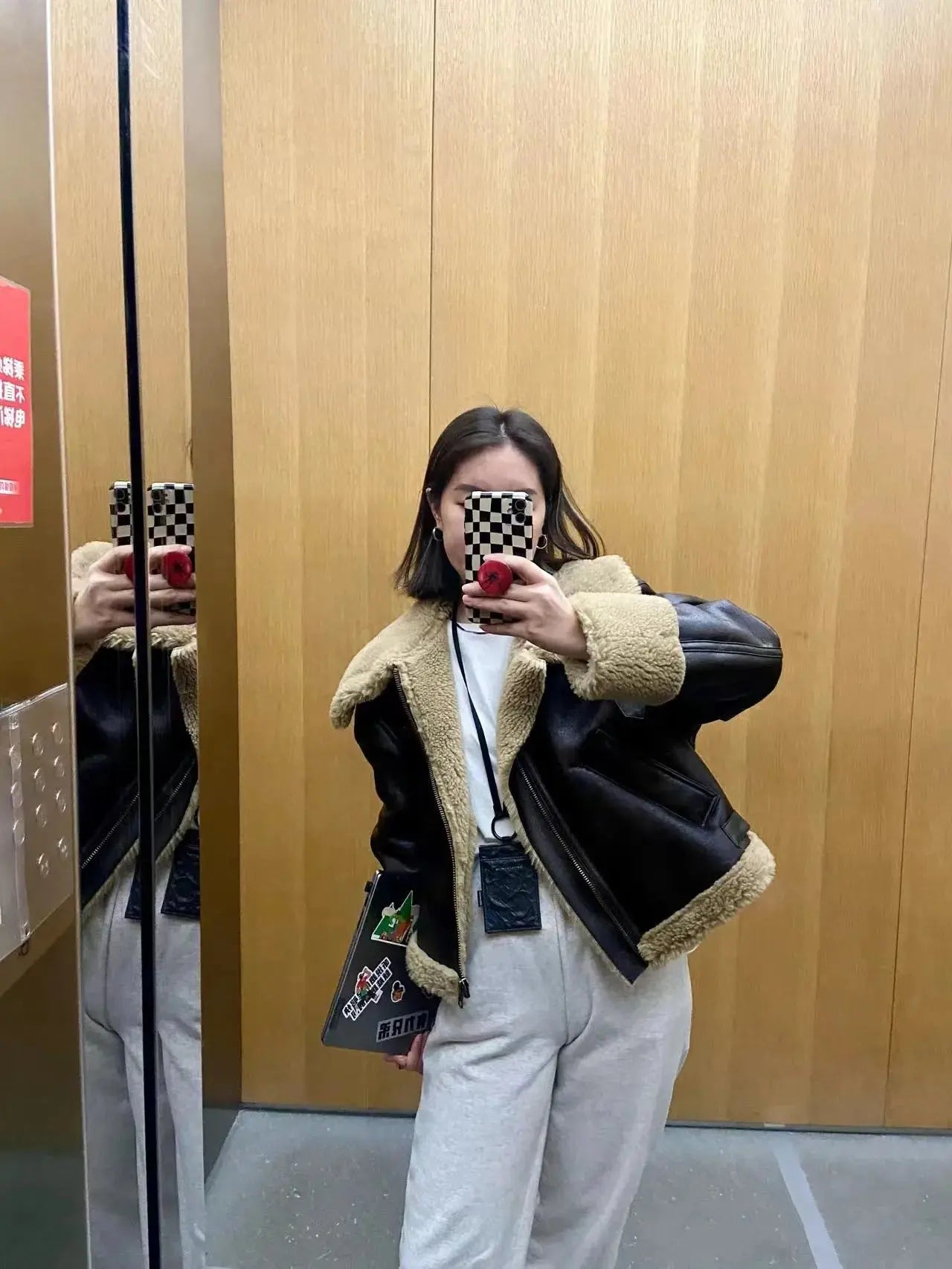 MunaWear - Aviator Jackets - Liora - Cozy Women's Leather Aviator Jacket With Double-Sided Design For Autumn And Winter - 